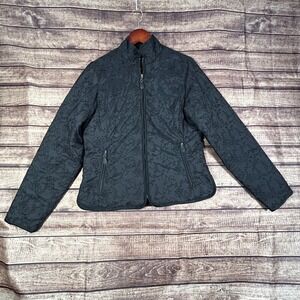 Eddie Bauer Premium Goose Down Jacket Womens Medium Black Embroidered Quilted